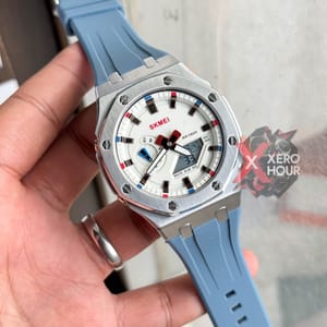 SKMEI 2243 || Dual Timer ||Silver & Sky Blue Multi color | SS Body || Silicon Strap_img_5