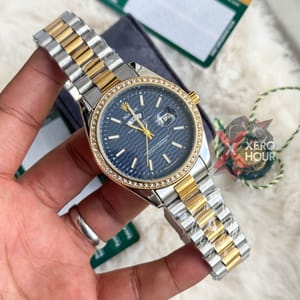 Rolex New Edition || Dual Tone || Wave Blue Textured || SS Body || Water Resistant_img_3