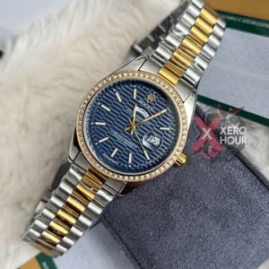 Rolex New Edition || Dual Tone || Wave Blue Textured || SS Body || Water Resistant_img_4