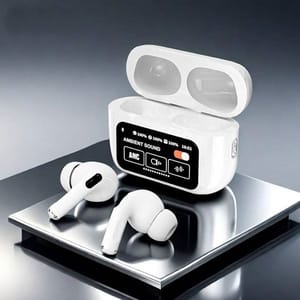 A9 Pro ANC Touch Screen Display Earbuds – White Color