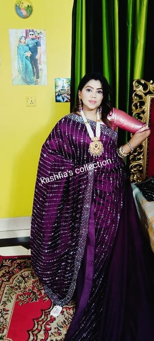 Rich Plum Purple Georgette Saree with All Over Stone Work