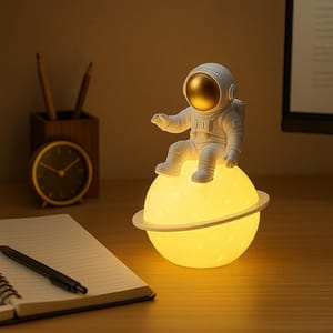 Astronaut-themed LED night light with 3D moon design - Battery Operated