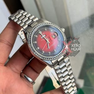 Rolex Day Date  Single Tone || Red Dial || Rolex Mid Size Box_img_2