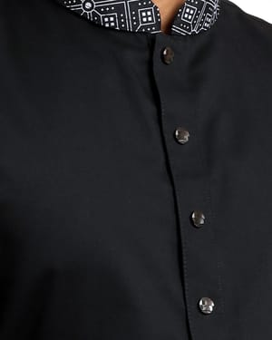 Black Panjabi with Patterned Collar and Cuffs_img_2