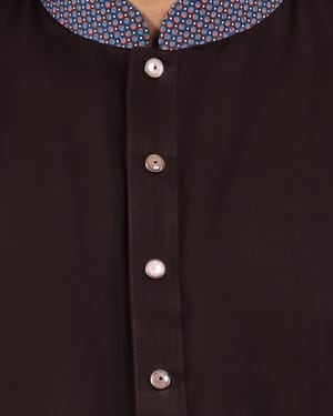 Rich Maroon Panjabi with Patterned Collar and Cuffs_img_2