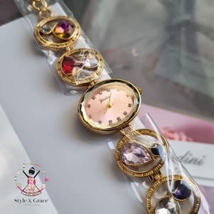 Yindini Ladies Bracelet Stone pattern || Pink Dial_img_1