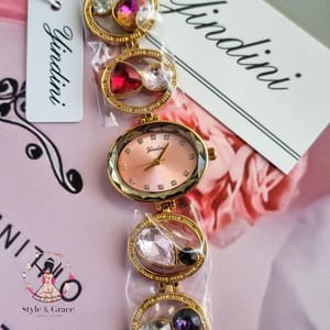 Yindini Ladies Bracelet Stone pattern || Pink Dial_img_3