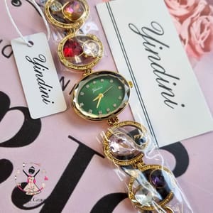 Yindini Ladies Bracelet Stone pattern || Green Dial || Multi Color Stone_img_0