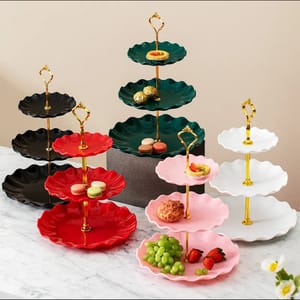 Best Selling 3-Tier Plastic Serving Trays for Wedding Home Decor Fruit Pastry