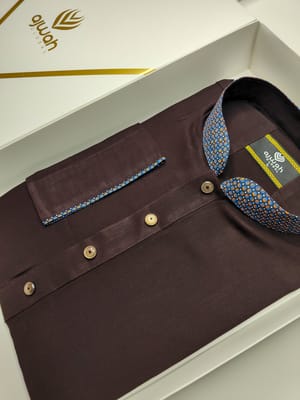 Rich Maroon Panjabi with Patterned Collar and Cuffs_img_3