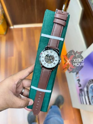 FOSSIL AUTOMATIC WATCH | LEATHER BELT | BROWN BELT WHITE DIAL_img_0