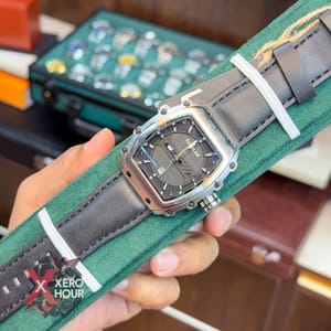 TUBULAR | RM SHAPE | AUTHENTIC LEATHER BELT | BLACK BELT | SS BODY | BLACK DIAL SILVER BODY_img_0