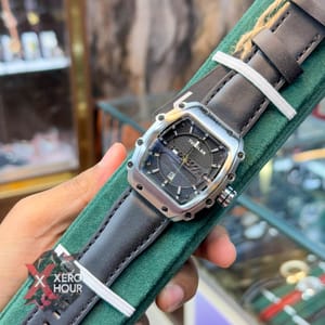 TUBULAR | RM SHAPE | AUTHENTIC LEATHER BELT | BLACK BELT | SS BODY | BLACK DIAL SILVER BODY_img_1