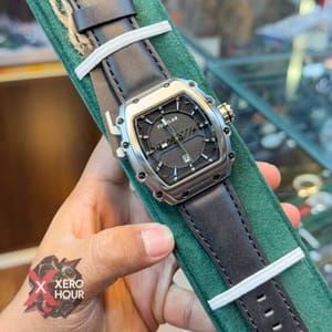 TUBULAR | RM SHAPE | AUTHENTIC LEATHER BELT | BLACK BELT | SS BODY | BLACK DIAL SILVER BODY_img_3