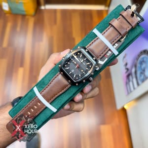 TUBULAR | RM SHAPE | AUTHENTIC LEATHER BELT | BROWN BELT | BLACK DIAL | SS BODY | BLACK BODY_img_0