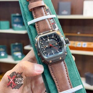 TUBULAR | RM SHAPE | AUTHENTIC LEATHER BELT | BROWN BELT | BLACK DIAL | SS BODY | BLACK BODY_img_6