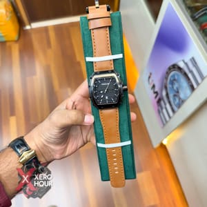 TUBULAR | RM SHAPE | AUTHENTIC LEATHER BELT | LIGHT BROWN BELT | BLACK DIAL | SS BLACK BODY_img_1