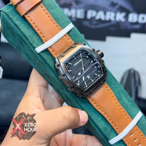 TUBULAR | RM SHAPE | AUTHENTIC LEATHER BELT | LIGHT BROWN BELT | BLACK DIAL | SS BLACK BODY_img_4