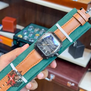 TUBULAR | RM SHAPE | AUTHENTIC LEATHER BELT | LIGHT BROWN BELT | BLACK DIAL | SS BLACK BODY_img_8