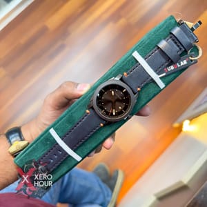 TUBULAR | FOSSIL SHAPE | AUTHENTIC LEATHER BELT | BLUE BELT | ORANGE STITCH | BLACK DIAL_img_0