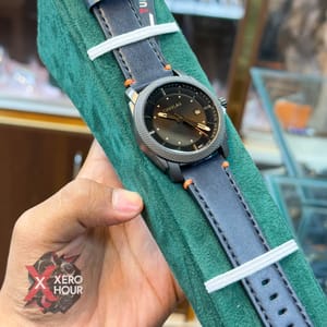 TUBULAR | FOSSIL SHAPE | AUTHENTIC LEATHER BELT | BLUE BELT | ORANGE STITCH | BLACK DIAL_img_2
