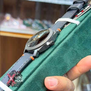 TUBULAR | FOSSIL SHAPE | AUTHENTIC LEATHER BELT | BLUE BELT | ORANGE STITCH | BLACK DIAL_img_4