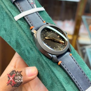 TUBULAR | FOSSIL SHAPE | AUTHENTIC LEATHER BELT | BLUE BELT | ORANGE STITCH | BLACK DIAL_img_5