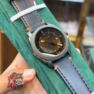 TUBULAR | FOSSIL SHAPE | AUTHENTIC LEATHER BELT | BLUE BELT | ORANGE STITCH | BLACK DIAL_img_6