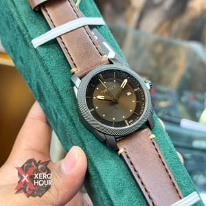 TUBULAR | FOSSIL SHAPE | AUTHENTIC LEATHER BELT |  BROWN BELT | BLACK DIAL_img_1