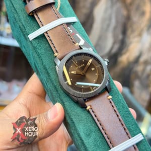 TUBULAR | FOSSIL SHAPE | AUTHENTIC LEATHER BELT |  BROWN BELT | BLACK DIAL_img_4