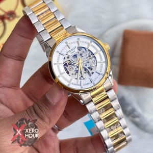 Tissot | Automatic Movement | Half Skeleton | Dual Tone | Silver with  White_img_2