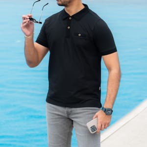 Premium Quality Structured Pique Polo Black - Drift