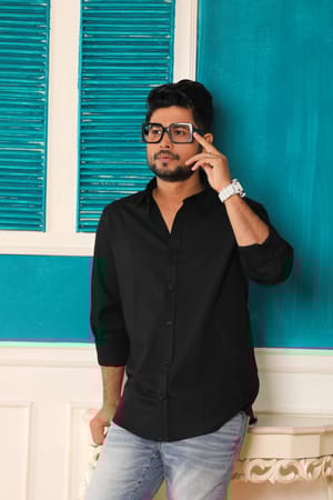 Ajwah Lyocell Fabric Solid Black Shirt_img_1