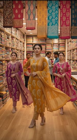 Mustard HandScreen  Cotton Kurta Set