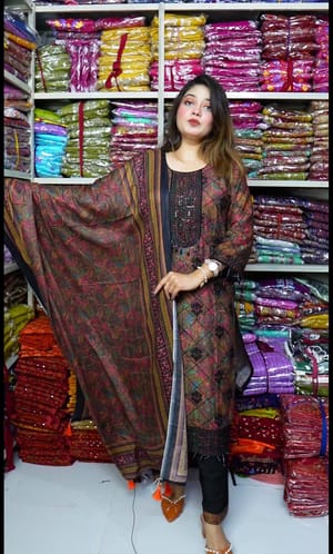 প্রিমিয়াম ব্লাক টার্সেল ওয়ার্ক কটন থ্রিপিস