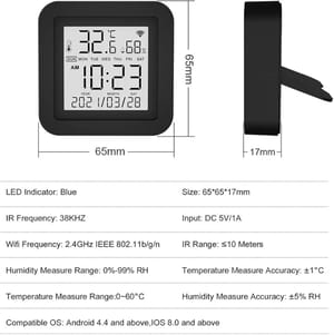 Smart IR Remote Control TUYA WiFi Temperature Humidity Monitor, USB-C, Temperature and Humidity Sensor LCD Display, Work with Tuya/Smart Life_img_6