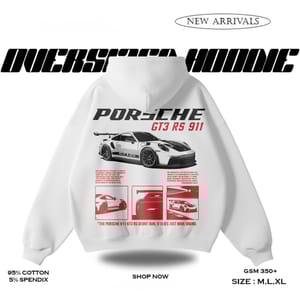 PORSHCE WHITE OVERSIZED HOODIE NEW