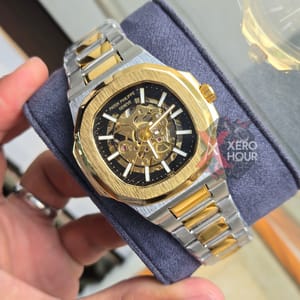 Patek Philippe | SS Body | Automatic Movement | Silver with Gold Bezel Black Dial_img_2