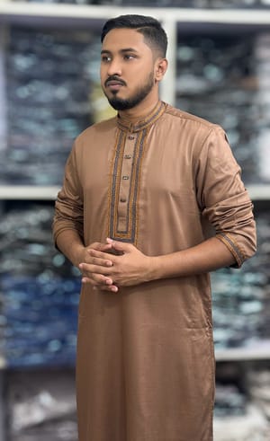 Ajwah Premium Brown Embroidery Panjabi_img_1