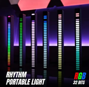 Music Rhythm Light Bar Multi Color RGB LED Lights Musical Ambient Lamp Strip 32 LED Lights with 18 Color Modes for Game Room PC TV Car Voice Sound Control_img_6