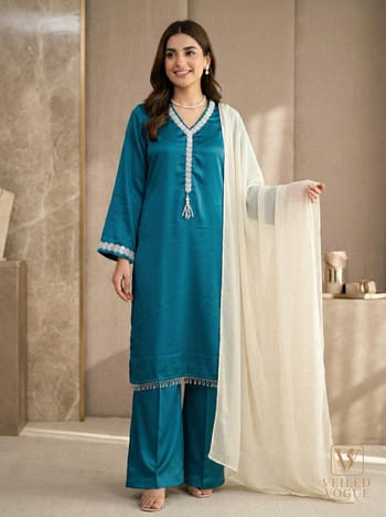 Torey Premium Royal Crepe Silk Pakistani Cut Karchupi Lace Work 3 pcs