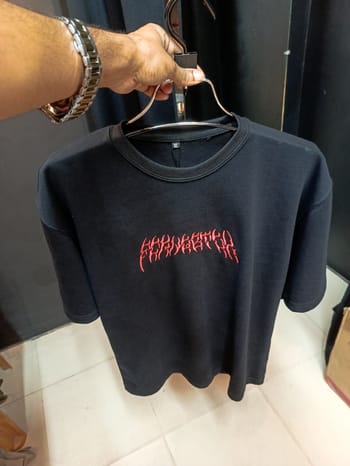 Blood-Red Embroidered Artwork// unisex// BLACK Oversized tee