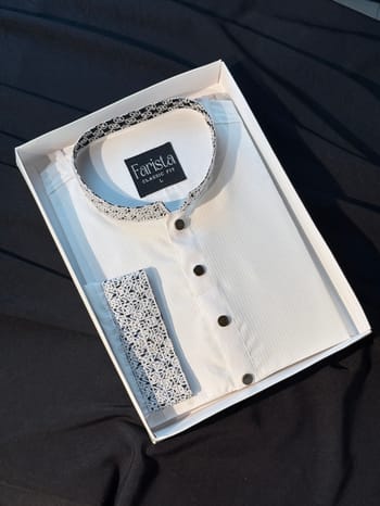 Classic White Textured Stripe Panjabi