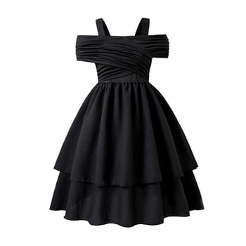 Imported 👗 Girls’ Off-Shoulder Halter Princess Dress – Pleated Double-Layer Party Dress