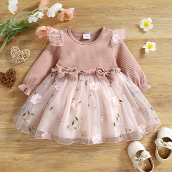 Imported 🌸 Baby Girls’ Mesh Long-Sleeve Dress – European Style Spring & Autumn Outfit