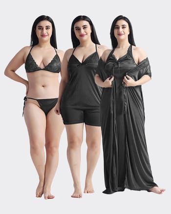 ৬-পিস নাইট ওয়্যার সেট (কালো)