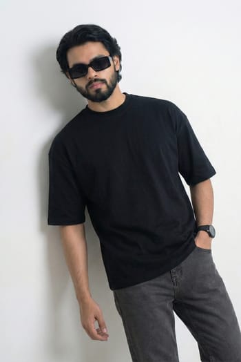 Solid Drop Shoulder T-shirt - Black