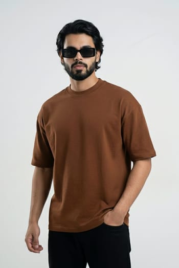 Solid Drop Shoulder T-shirt - Coffee