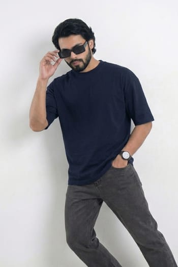 Solid Drop Shoulder T-shirt - Navy