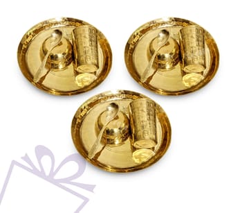 পিতলের ৩টি প্লেট, গ্লাস, ৩টি বাটি ও ৩টি চামচের সেট - Pitole 3ti Plate, 3ti Glass, 3ti Bati & 3ti Chamocher Set